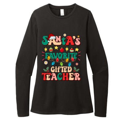 Retro Groovy SantaS Favorite Gifted Teacher Light Christmas Womens CVC Long Sleeve Shirt