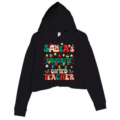 Retro Groovy SantaS Favorite Gifted Teacher Light Christmas Crop Fleece Hoodie