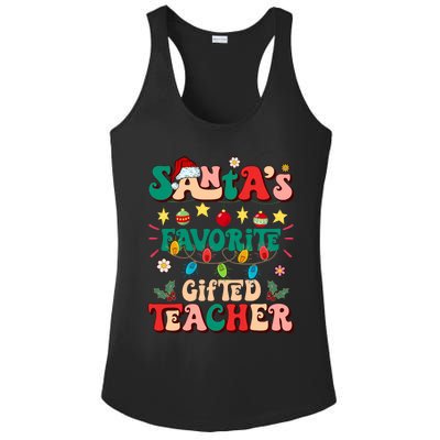 Retro Groovy SantaS Favorite Gifted Teacher Light Christmas Ladies PosiCharge Competitor Racerback Tank