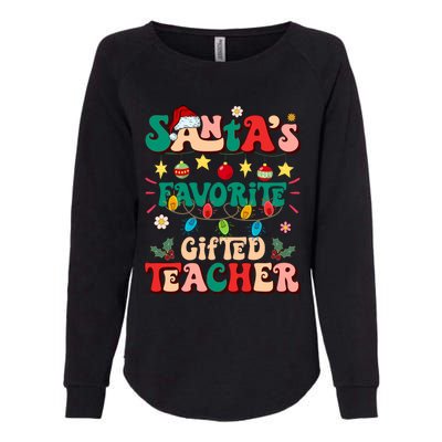 Retro Groovy SantaS Favorite Gifted Teacher Light Christmas Womens California Wash Sweatshirt