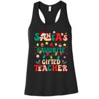 Retro Groovy SantaS Favorite Gifted Teacher Light Christmas Women's Racerback Tank