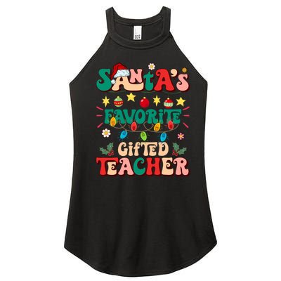 Retro Groovy SantaS Favorite Gifted Teacher Light Christmas Women's Perfect Tri Rocker Tank