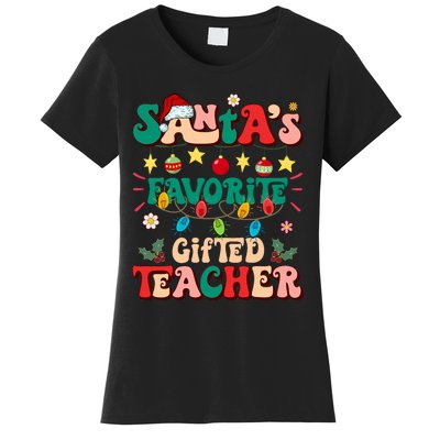 Retro Groovy SantaS Favorite Gifted Teacher Light Christmas Women's T-Shirt