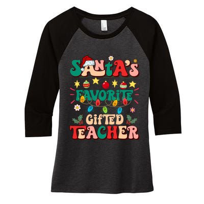 Retro Groovy SantaS Favorite Gifted Teacher Light Christmas Women's Tri-Blend 3/4-Sleeve Raglan Shirt