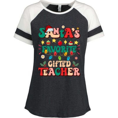 Retro Groovy SantaS Favorite Gifted Teacher Light Christmas Enza Ladies Jersey Colorblock Tee