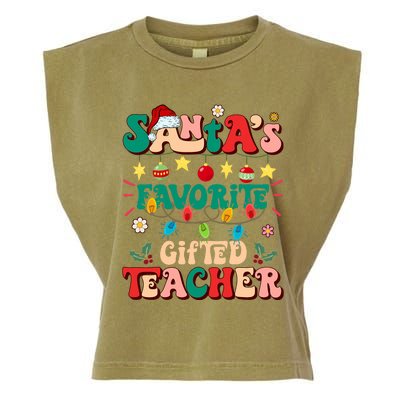 Retro Groovy SantaS Favorite Gifted Teacher Light Christmas Garment-Dyed Women's Muscle Tee