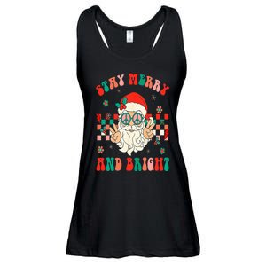 Retro Groovy Stay Merry And Bright Santa Claus Christmas Ladies Essential Flowy Tank