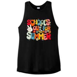 Retro Groovy Schools Out For Summer Graduation Teacher Ladies PosiCharge Tri-Blend Wicking Tank