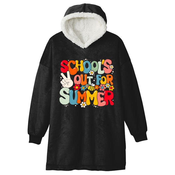 Retro Groovy Schools Out For Summer Graduation Teacher Hooded Wearable Blanket