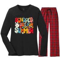 Retro Groovy Schools Out For Summer Graduation Teacher Women's Long Sleeve Flannel Pajama Set 