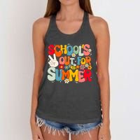 Retro Groovy Schools Out For Summer Graduation Teacher Women's Knotted Racerback Tank