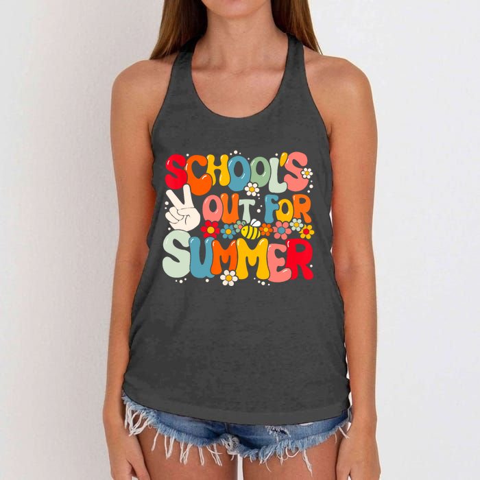 Retro Groovy Schools Out For Summer Graduation Teacher Women's Knotted Racerback Tank