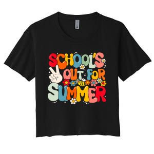 Retro Groovy Schools Out For Summer Graduation Teacher Women's Crop Top Tee