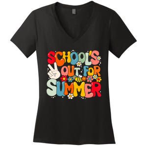 Retro Groovy Schools Out For Summer Graduation Teacher Women's V-Neck T-Shirt