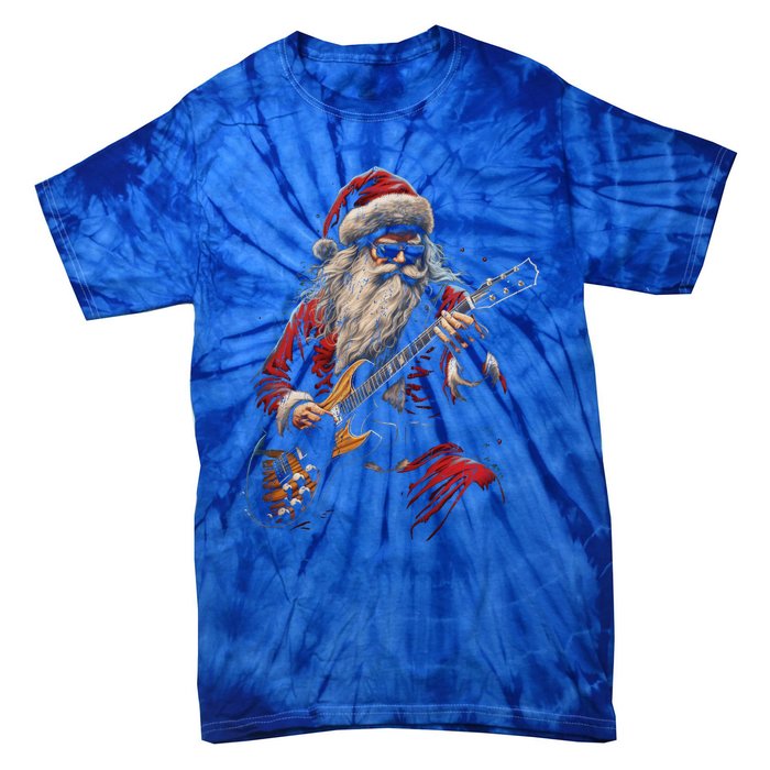 Rock Guitar Santa Claus Playing Guitar Funny Christmas Gift Tie-Dye T-Shirt