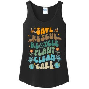 Retro Groovy Save Bees Rescue Animals Recycle Fun Earth Day Ladies Essential Tank