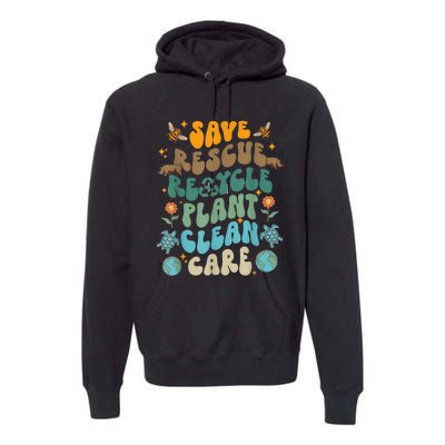 Retro Groovy Save Bees Rescue Animals Recycle Fun Earth Day Premium Hoodie