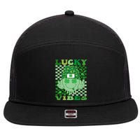 Retro Groovy St Patricks Day Lucky Vibes Hippie Smile Face Gift 7 Panel Mesh Trucker Snapback Hat