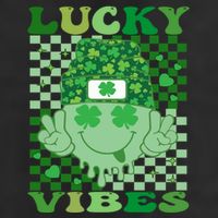 Retro Groovy St Patricks Day Lucky Vibes Hippie Smile Face Gift 7 Panel Mesh Trucker Snapback Hat