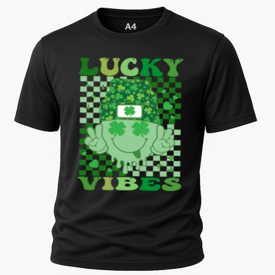 Retro Groovy St Patricks Day Lucky Vibes Hippie Smile Face Gift Performance Shirt