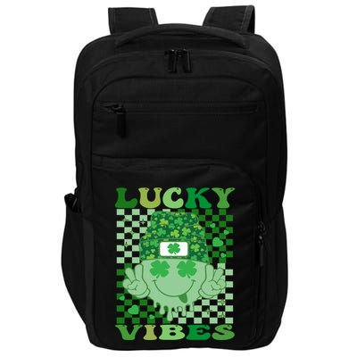 Retro Groovy St Patricks Day Lucky Vibes Hippie Smile Face Gift Impact Tech Backpack
