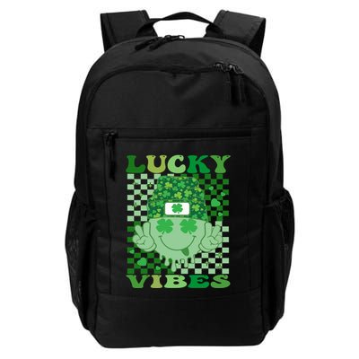 Retro Groovy St Patricks Day Lucky Vibes Hippie Smile Face Gift Backpack