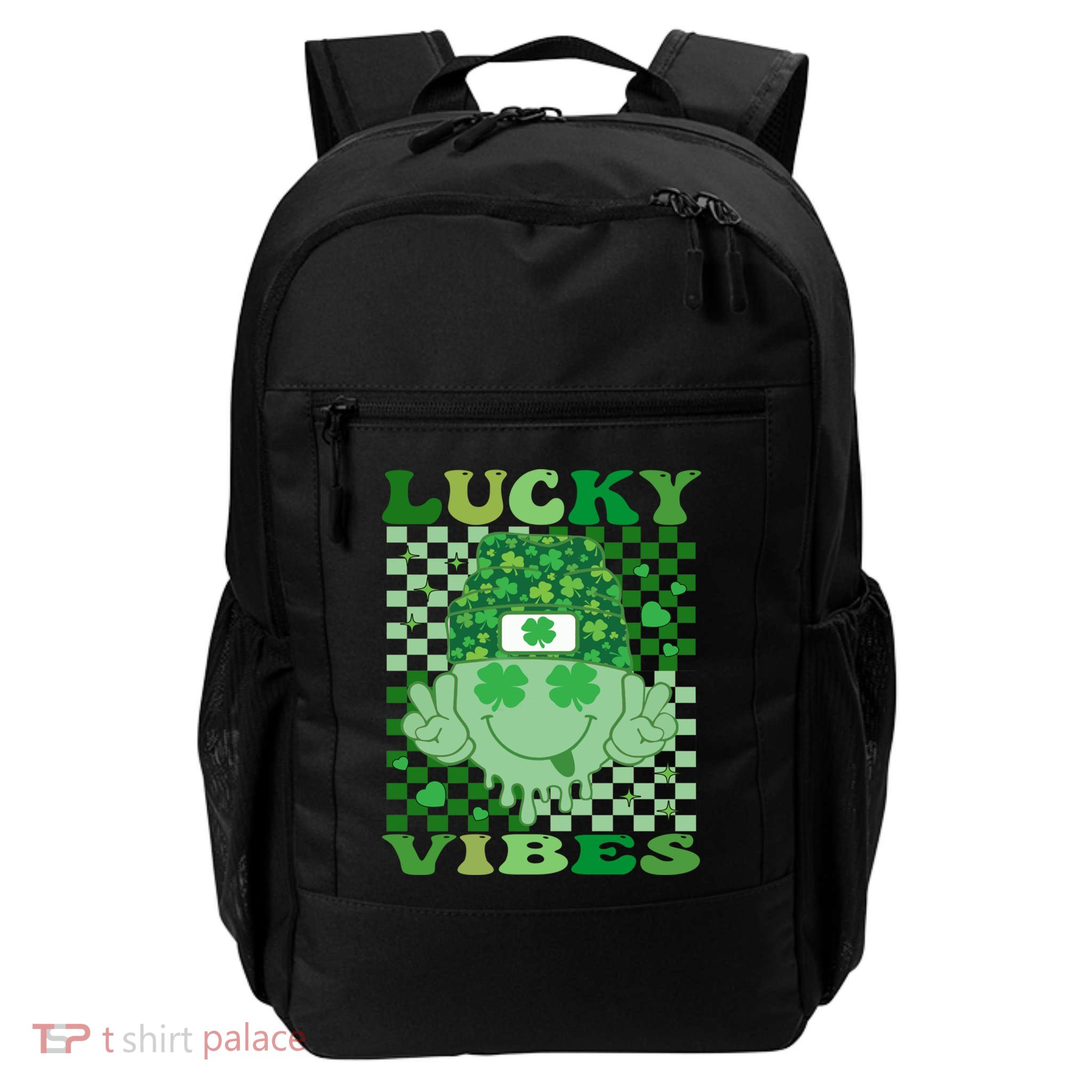Retro Groovy St Patricks Day Lucky Vibes Hippie Smile Face Gift Backpack