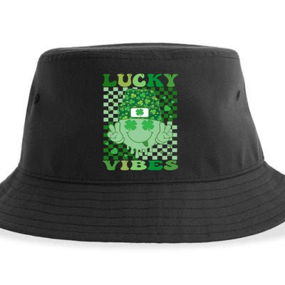 Retro Groovy St Patricks Day Lucky Vibes Hippie Smile Face Gift Sustainable Bucket Hat