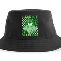 Retro Groovy St Patricks Day Lucky Vibes Hippie Smile Face Gift Sustainable Bucket Hat