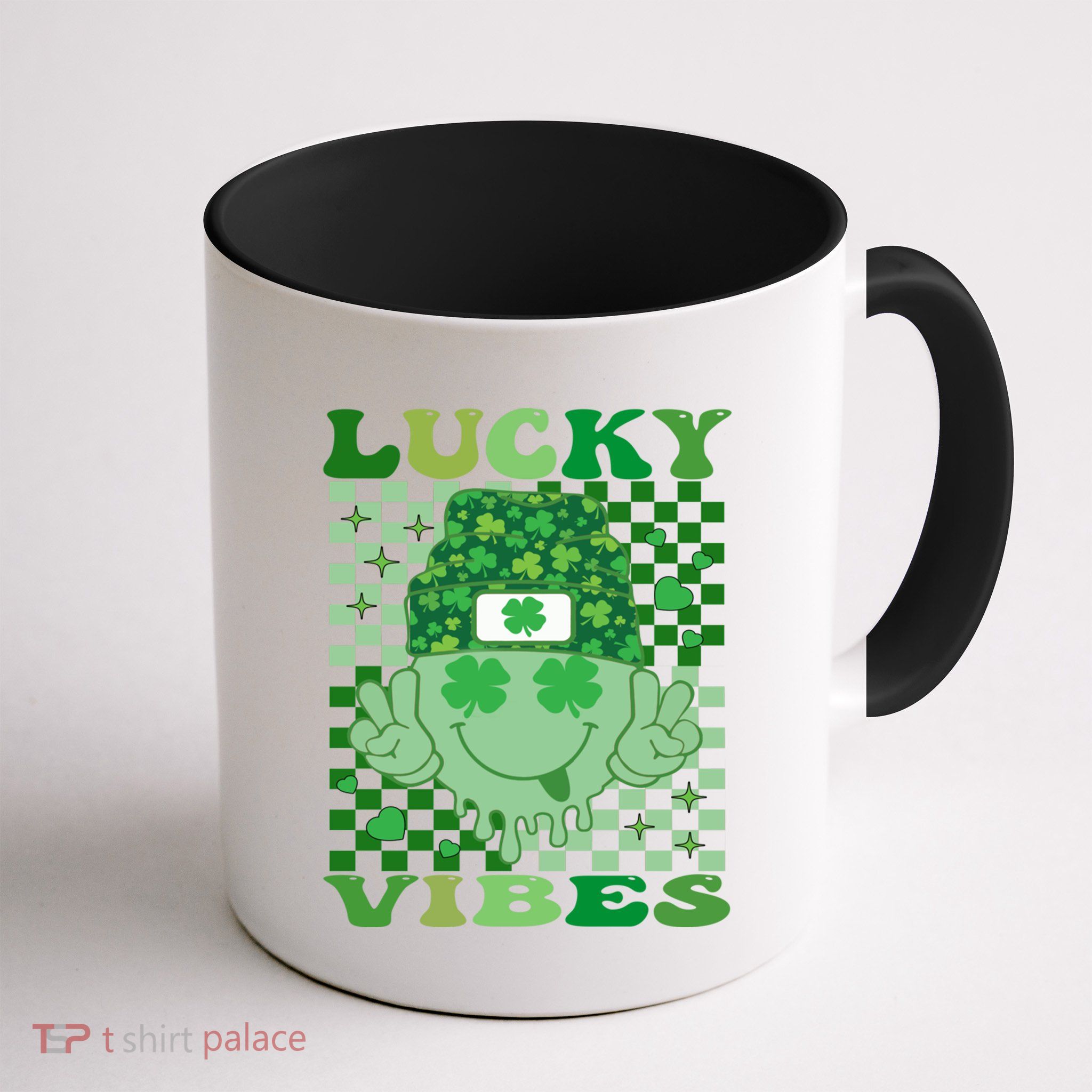Retro Groovy St Patricks Day Lucky Vibes Hippie Smile Face Gift Mug