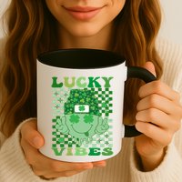 Retro Groovy St Patricks Day Lucky Vibes Hippie Smile Face Gift Mug
