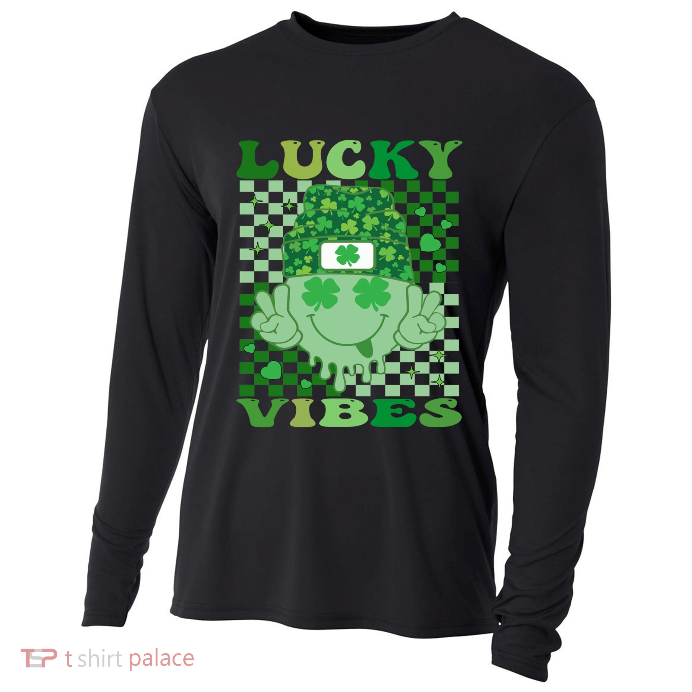 Retro Groovy St Patricks Day Lucky Vibes Hippie Smile Face Gift Cooling Performance Long Sleeve Crew