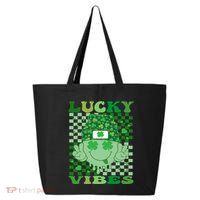 Retro Groovy St Patricks Day Lucky Vibes Hippie Smile Face Gift 25L Jumbo Tote