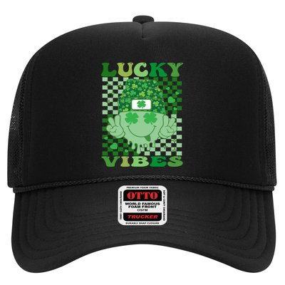 Retro Groovy St Patricks Day Lucky Vibes Hippie Smile Face Gift Trucker Hat