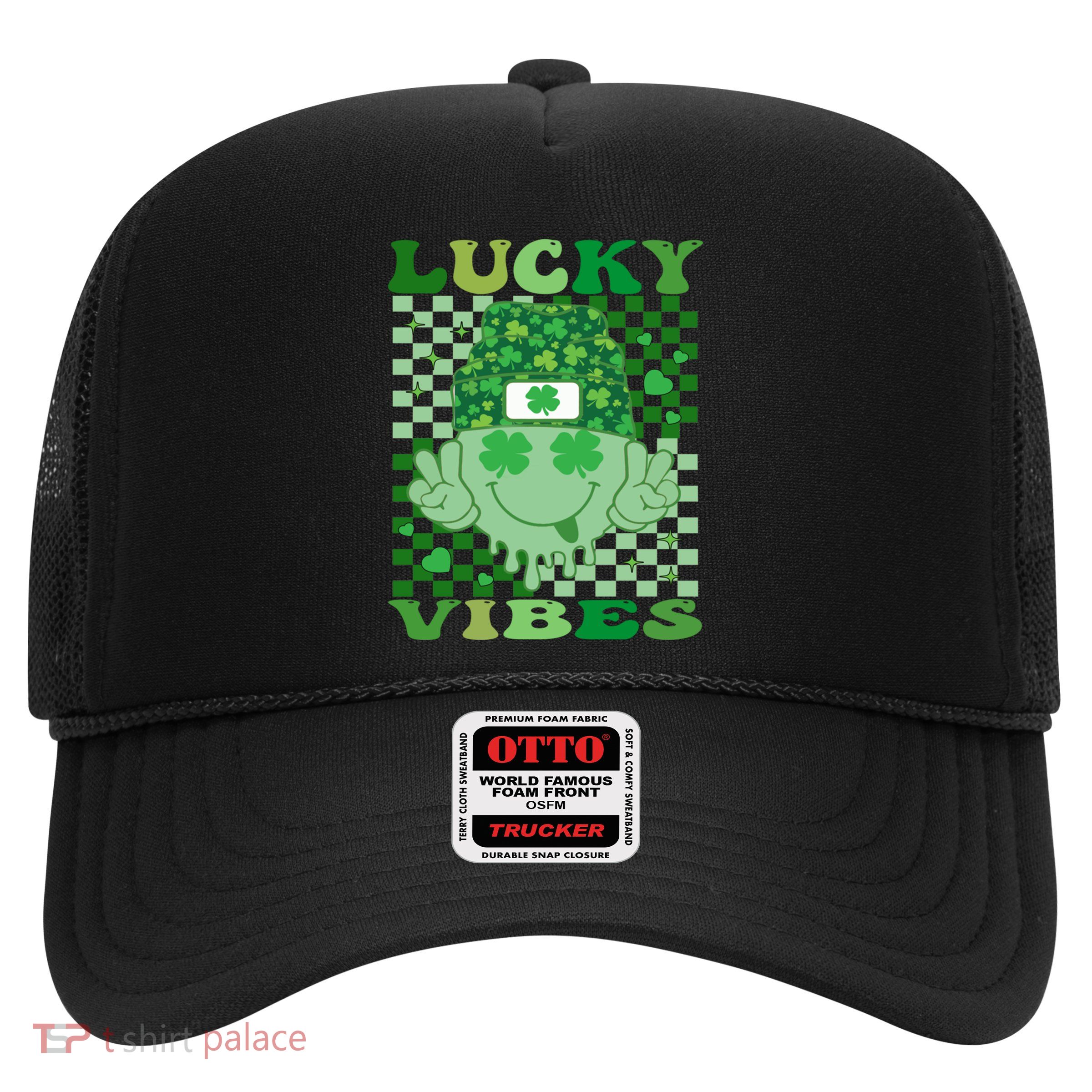 Retro Groovy St Patricks Day Lucky Vibes Hippie Smile Face Gift Trucker Hat