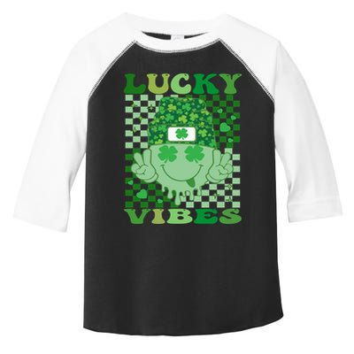 Retro Groovy St Patricks Day Lucky Vibes Hippie Smile Face Gift Toddler Fine Jersey T-Shirt