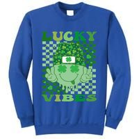 Retro Groovy St Patricks Day Lucky Vibes Hippie Smile Face Gift Sweatshirt