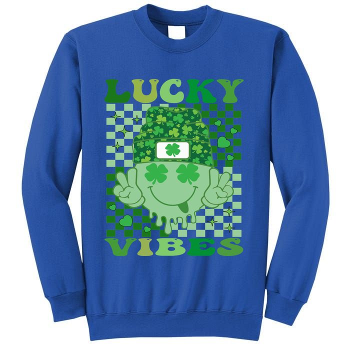 Retro Groovy St Patricks Day Lucky Vibes Hippie Smile Face Gift Sweatshirt