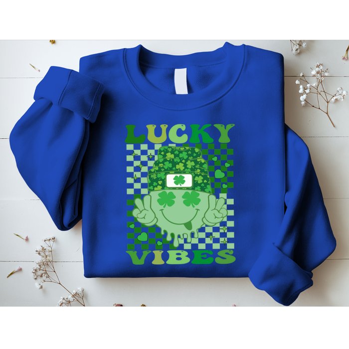 Retro Groovy St Patricks Day Lucky Vibes Hippie Smile Face Gift Sweatshirt
