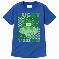 Retro Groovy St Patricks Day Lucky Vibes Hippie Smile Face Gift Tall T-Shirt