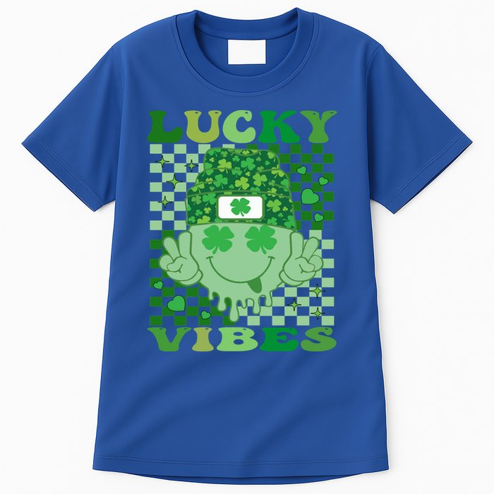 Retro Groovy St Patricks Day Lucky Vibes Hippie Smile Face Gift Tall T-Shirt