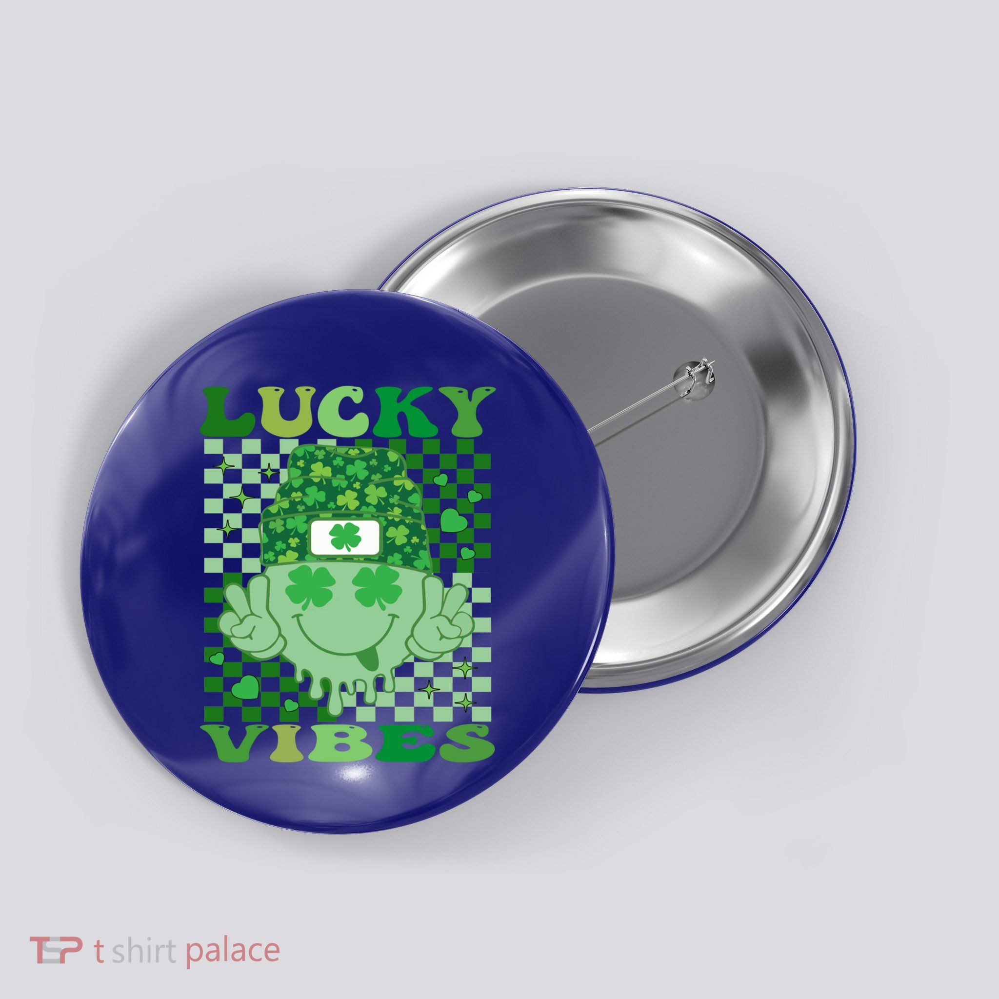 Retro Groovy St Patricks Day Lucky Vibes Hippie Smile Face Gift Button