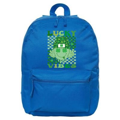 Retro Groovy St Patricks Day Lucky Vibes Hippie Smile Face Gift 16 in Basic Backpack