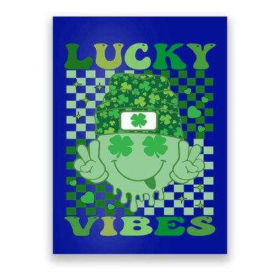 Retro Groovy St Patricks Day Lucky Vibes Hippie Smile Face Gift Poster