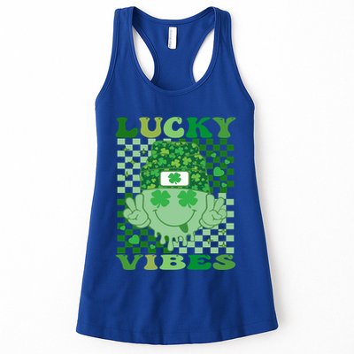 Retro Groovy St Patricks Day Lucky Vibes Hippie Smile Face Gift Womens Tank Top