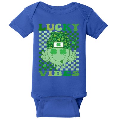 Retro Groovy St Patricks Day Lucky Vibes Hippie Smile Face Gift Baby Bodysuit