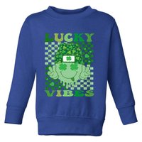 Retro Groovy St Patricks Day Lucky Vibes Hippie Smile Face Gift Toddler Sweatshirt