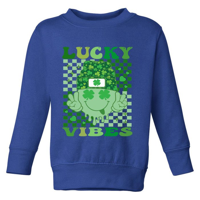 Retro Groovy St Patricks Day Lucky Vibes Hippie Smile Face Gift Toddler Sweatshirt