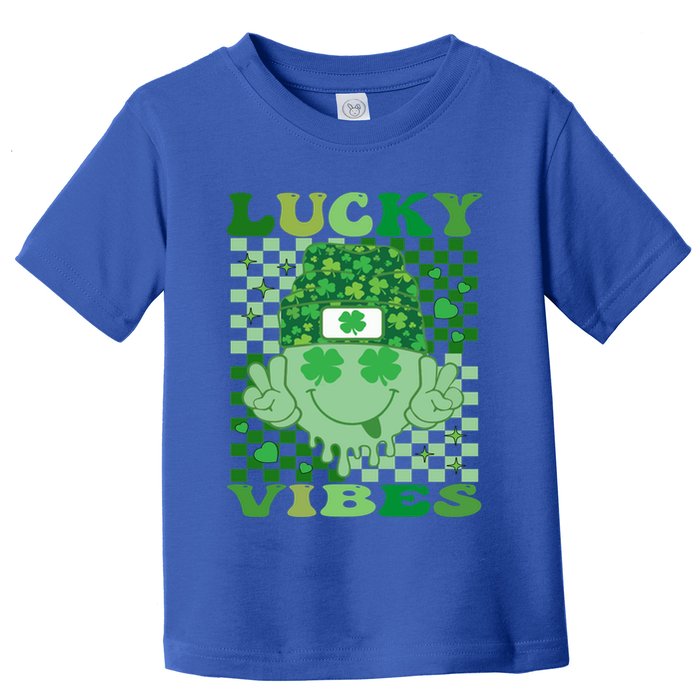 Retro Groovy St Patricks Day Lucky Vibes Hippie Smile Face Gift Toddler T-Shirt