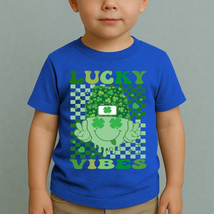 Retro Groovy St Patricks Day Lucky Vibes Hippie Smile Face Gift Toddler T-Shirt